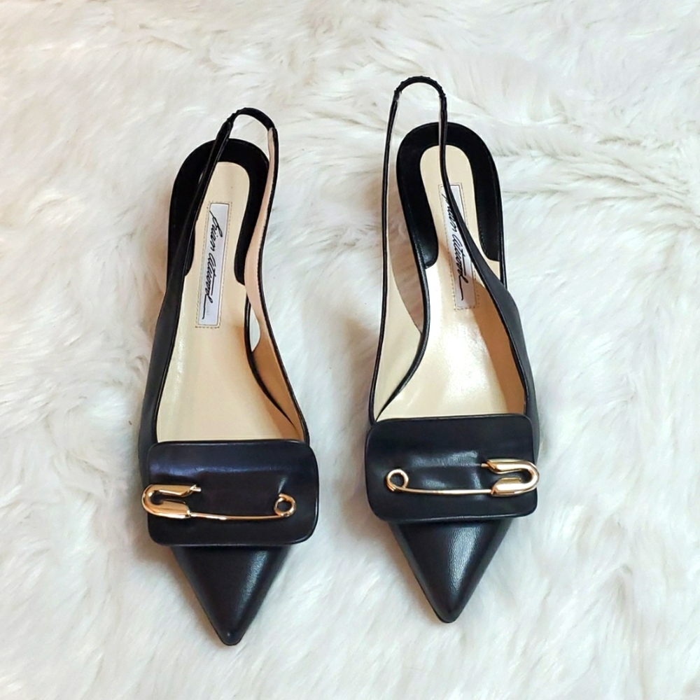 Brian Atwood heel black leather women shoes size 38